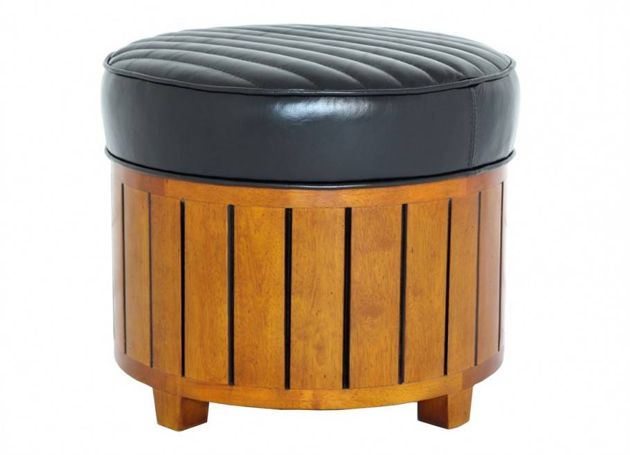 Canoë round footstool - Black leather