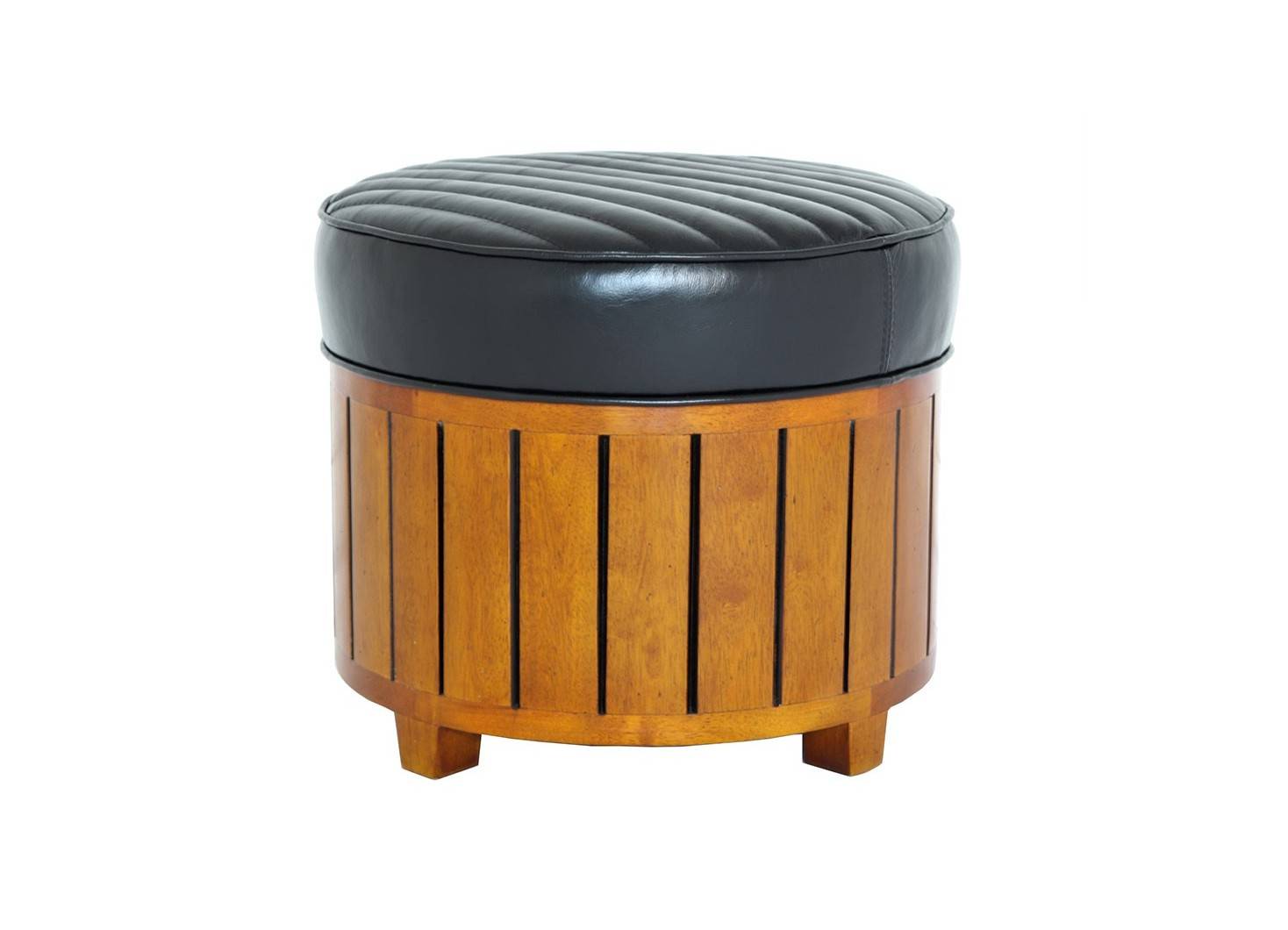 Canoë round footstool - black leather