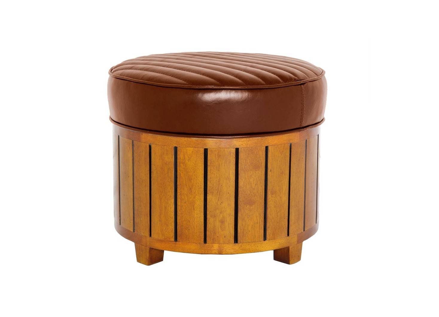 Canoë round footstool - brown leatherstool - black leather