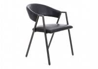 Chaise en cuir vintage et métal noir - L56 cm