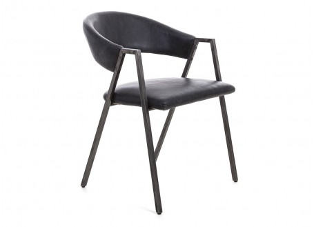 Chair Chester - Black leather and black metal