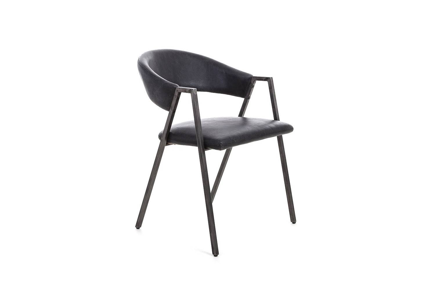 Chaise en cuir vintage et métal noir - L56 cm