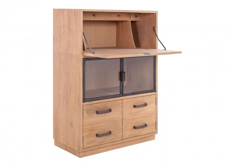 Bookcase Eiffel, natural finish, 4 doors and secretary