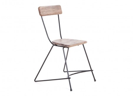 Chaise trapèze en métal et assise en bois de manguier brut