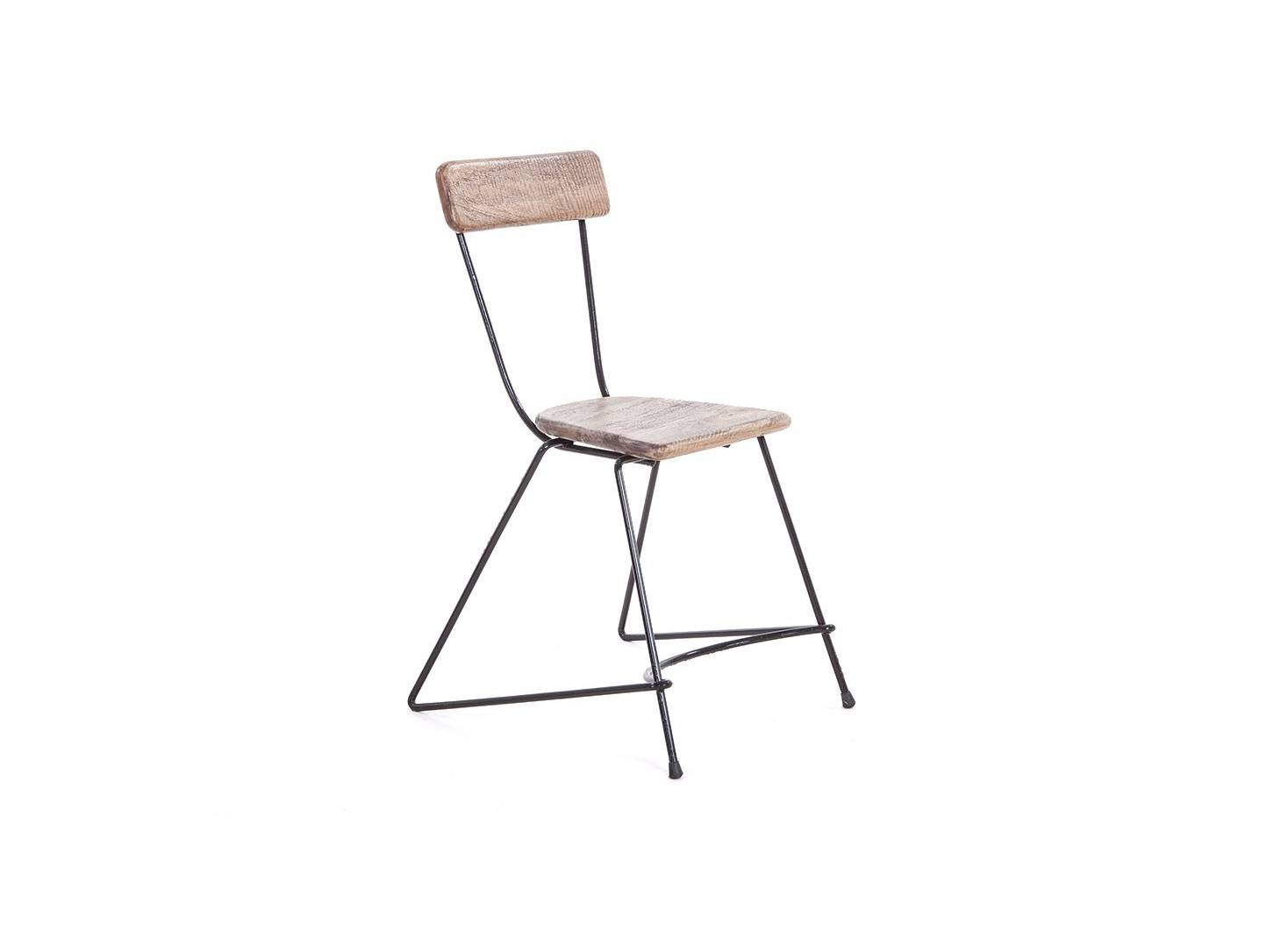 Chaise trapèze en métal et assise en bois de manguier brut