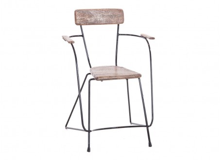 Chaise Trapèze brut avec accoudoirs - Métal et assise bois