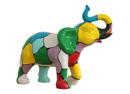 Statue éléphant multicolore en résine