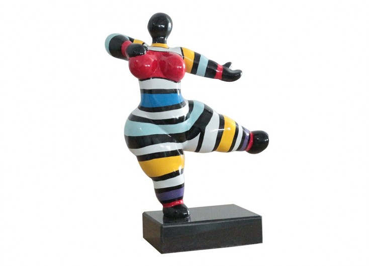 Statue Femme ronde, rayée, invitation à danser -H33cm