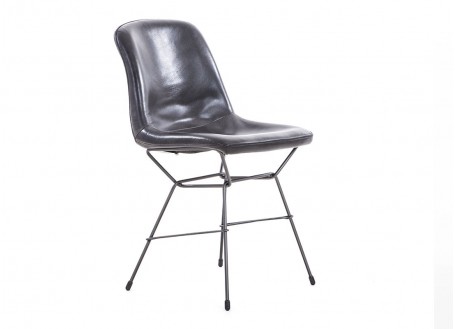 Chair Rockford - Black leather and metal
