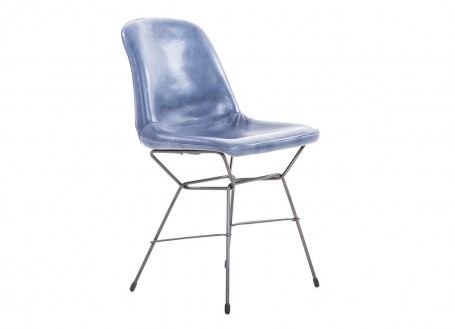 Chair Rockford - Blue leather and metal