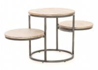 Table d'appoint, trois plateaux ronds - Acacia et metal