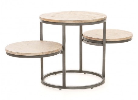 Table d'appoint, trois plateaux ronds - Acacia et metal