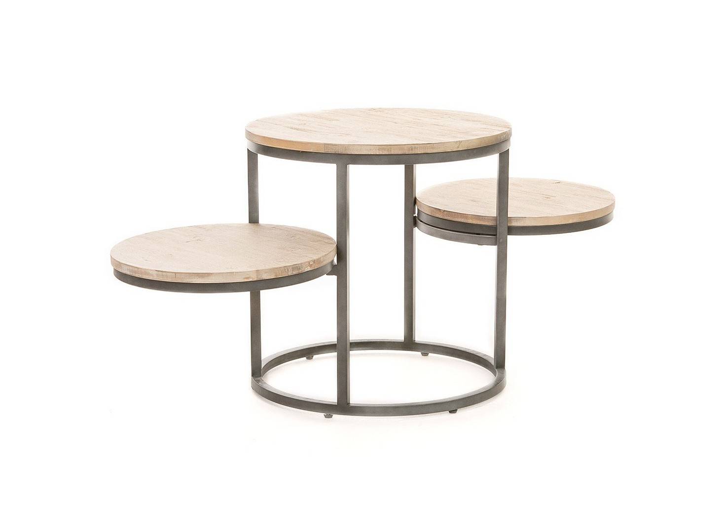 Table d'appoint, trois plateaux ronds - Acacia et metal