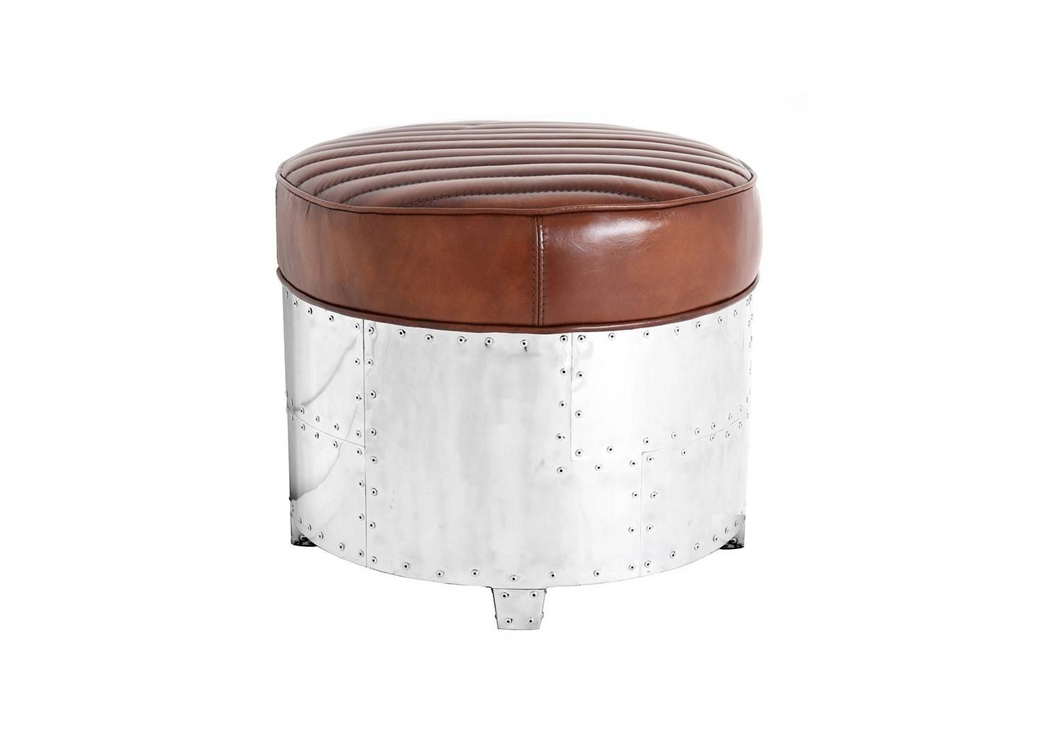 Aviator round Ottoman - Brown leather