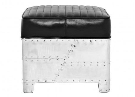 Aviator square Ottoman - Black leather