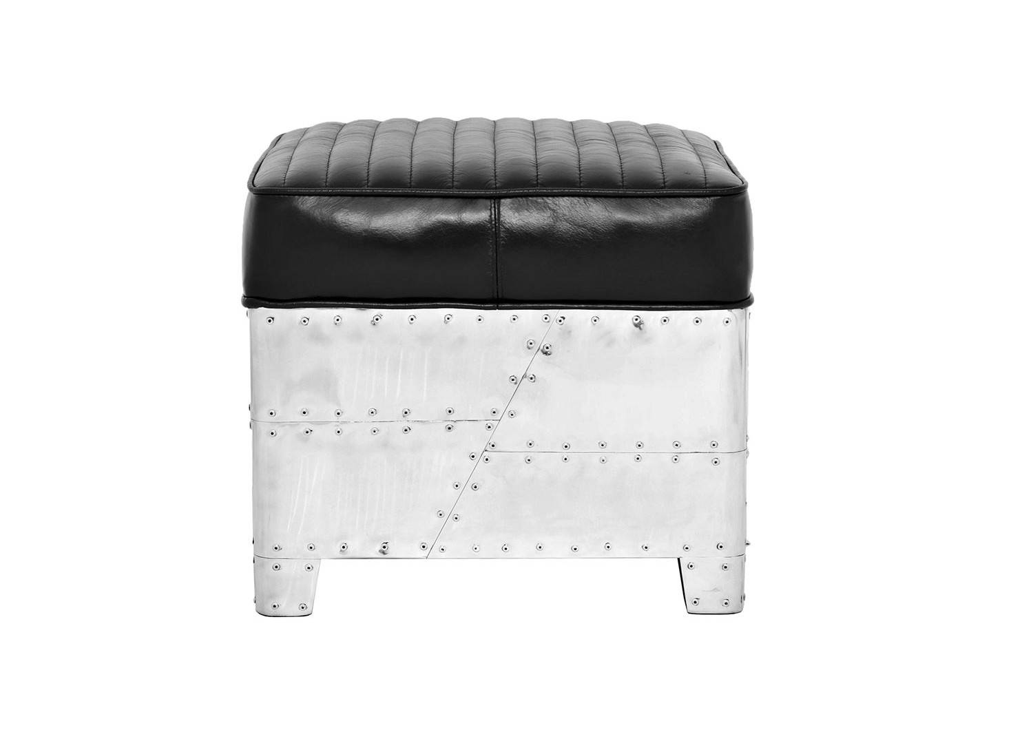 Aviator square Ottoman - Black leather