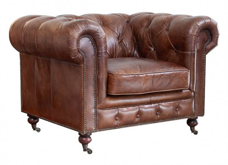 Chesterfield armchair in brown leather