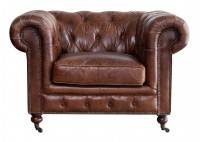 Fauteuil chesterfield en cuir marron