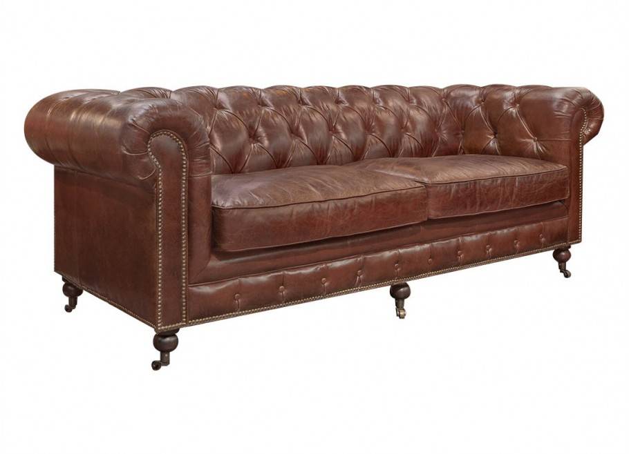 Chesterfield sofa, 2 seaters - Brown leather