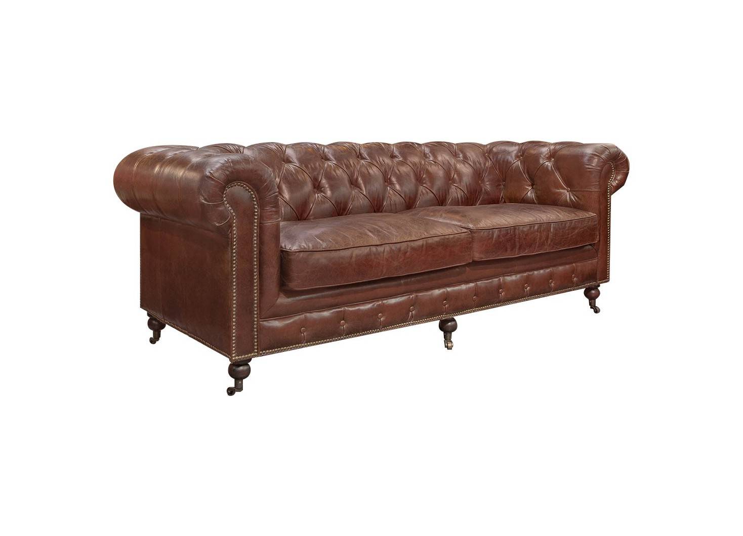 Canapé chesterfield 2 places en cuir marron