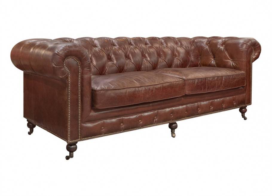 Chesterfield sofa, 3 seaters - Brown leather