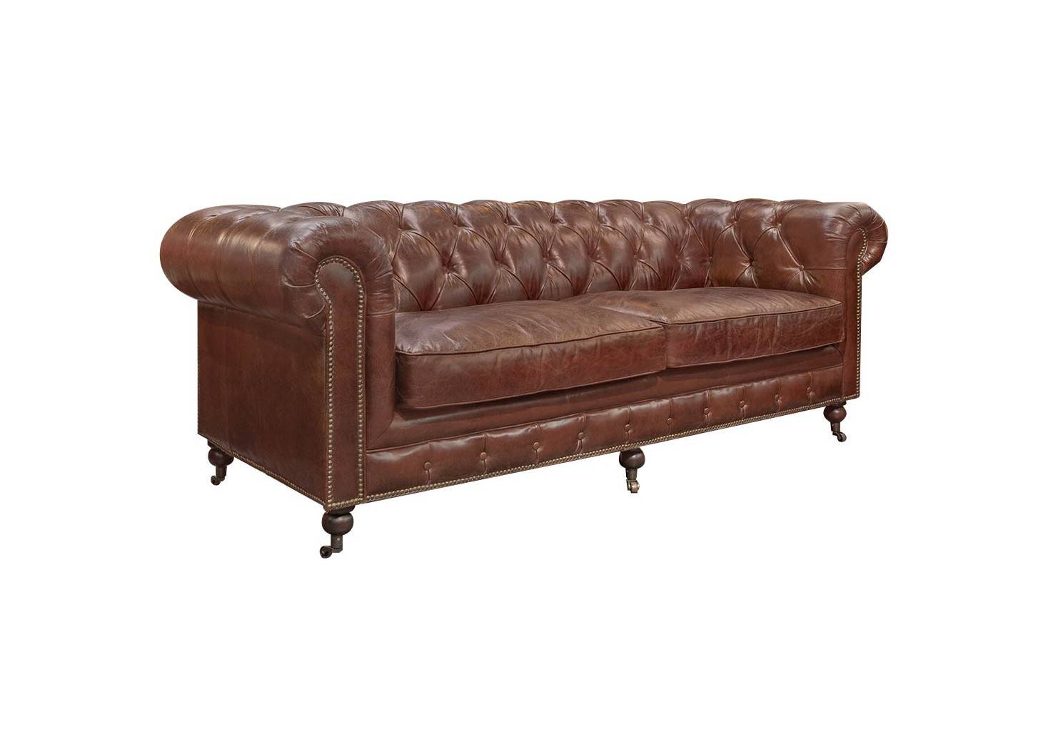 Chesterfield 3 Club Cuir Marron Canapé Places wkXTPlOiZu