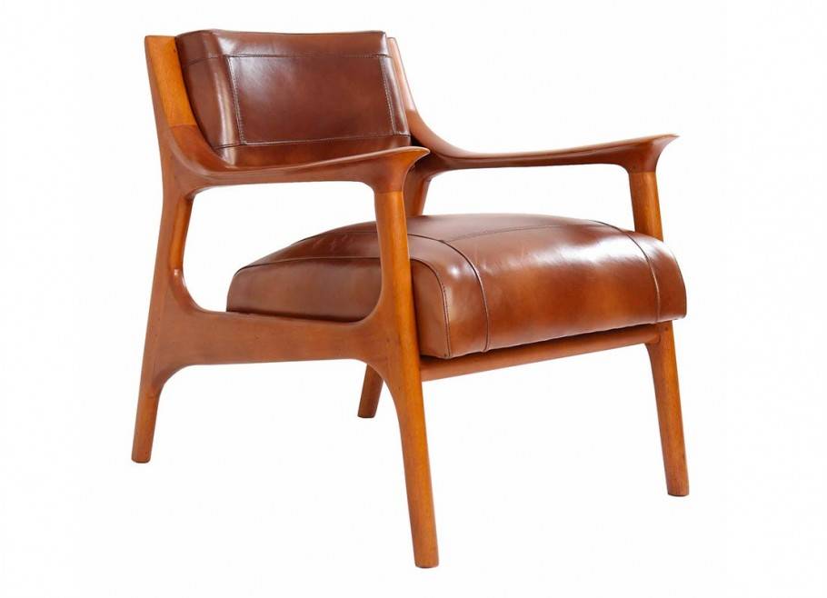 Berfen armchair in brown leather - brown wood