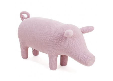 Pouf cochon rose. Fil de coton tricoté. 126 cm