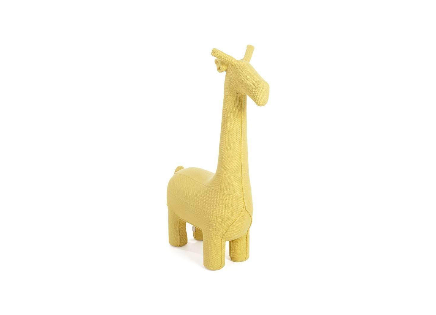 Pouf girafe jaune. Fil de coton tricoté. 128 cm