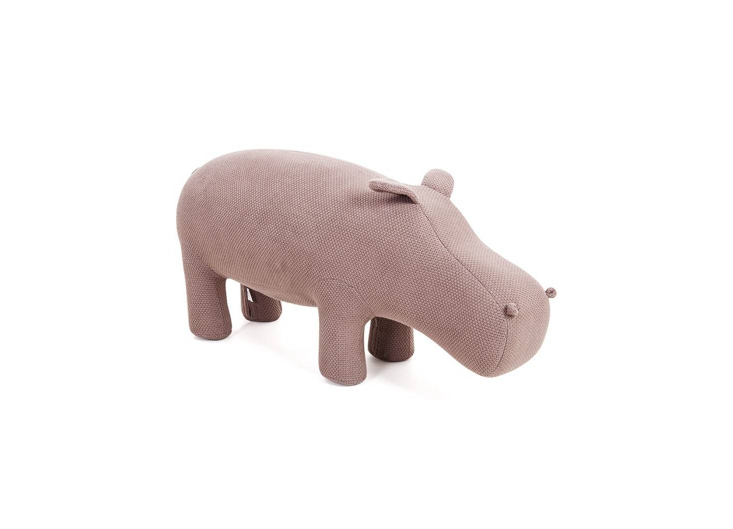 Pouf - tabouret hippopotame marron. Fil de coton tricoté. 105 cm
