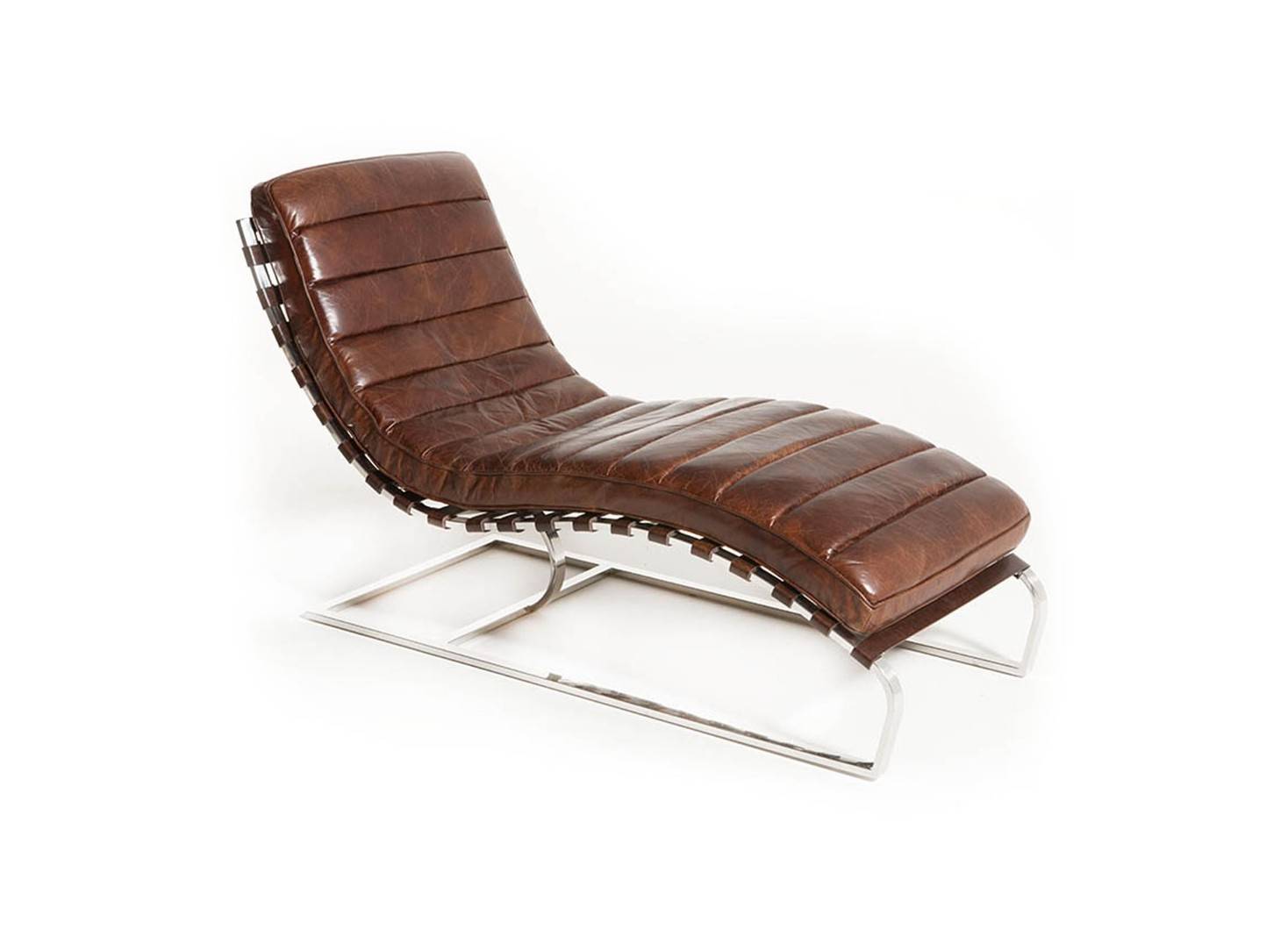 Chaise longue lounge en cuir marron et inox