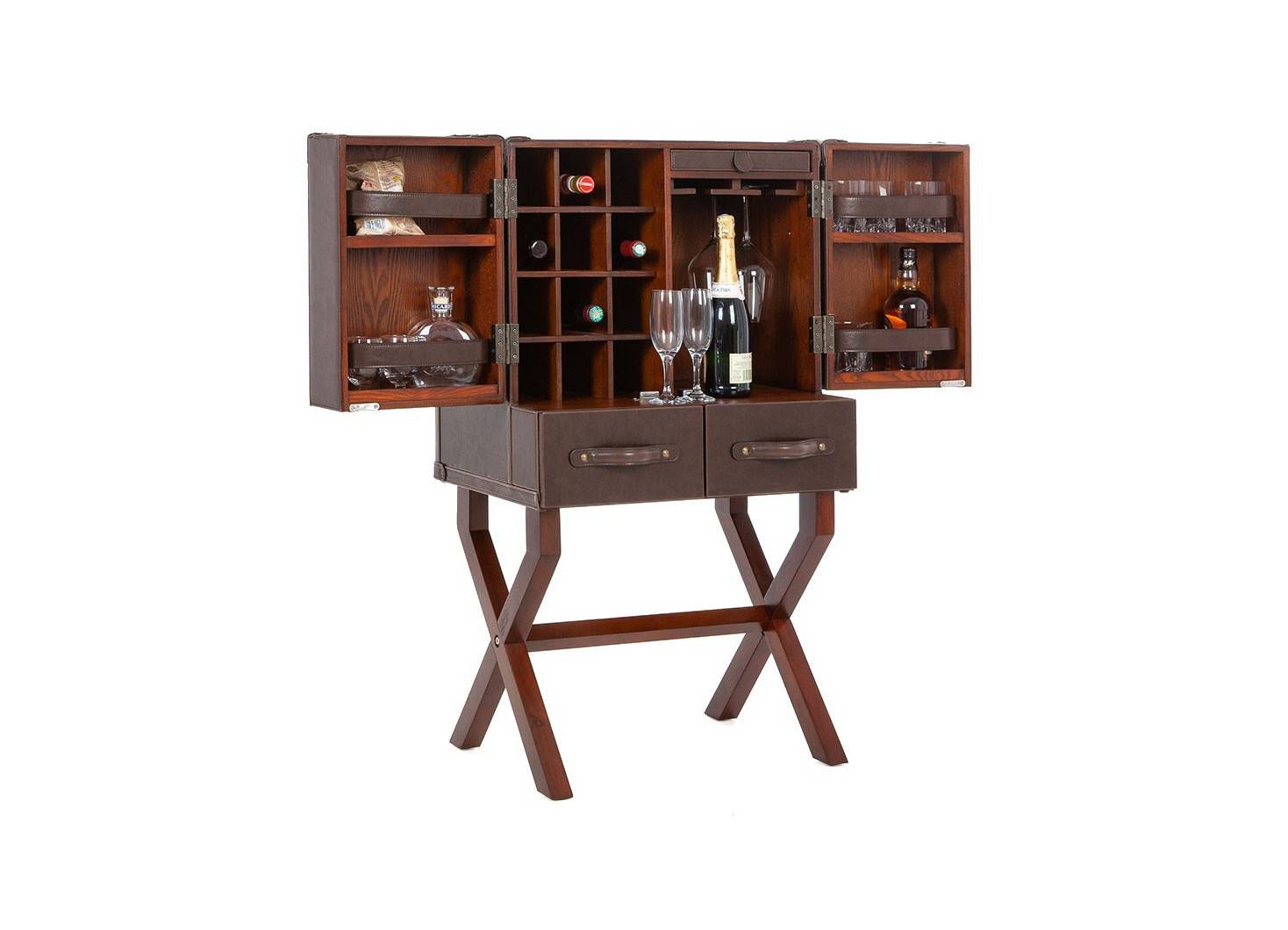 Malle bar sur stand Cap Horn - Petit modèle - Simili cuir marron foncé