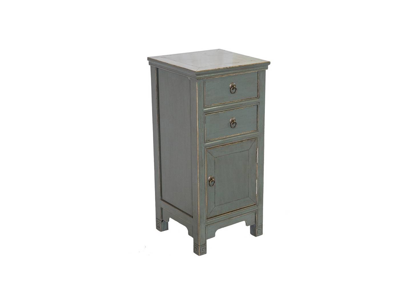 Petit meuble droit Chinois gris - 1 porte / 2 tiroirs