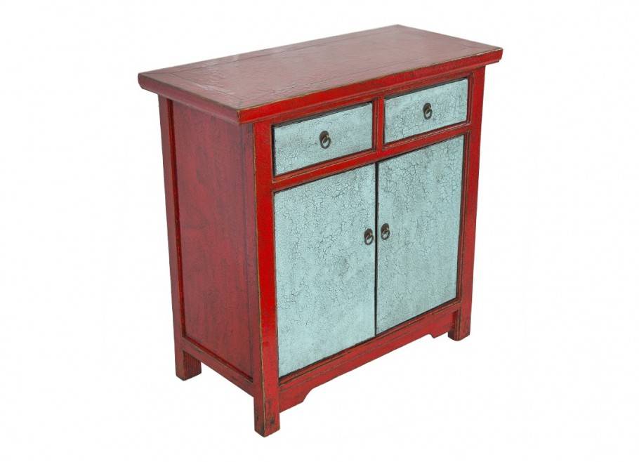 Buffet Chinois rouge & bleu - 2 portes / 2 tiroirs