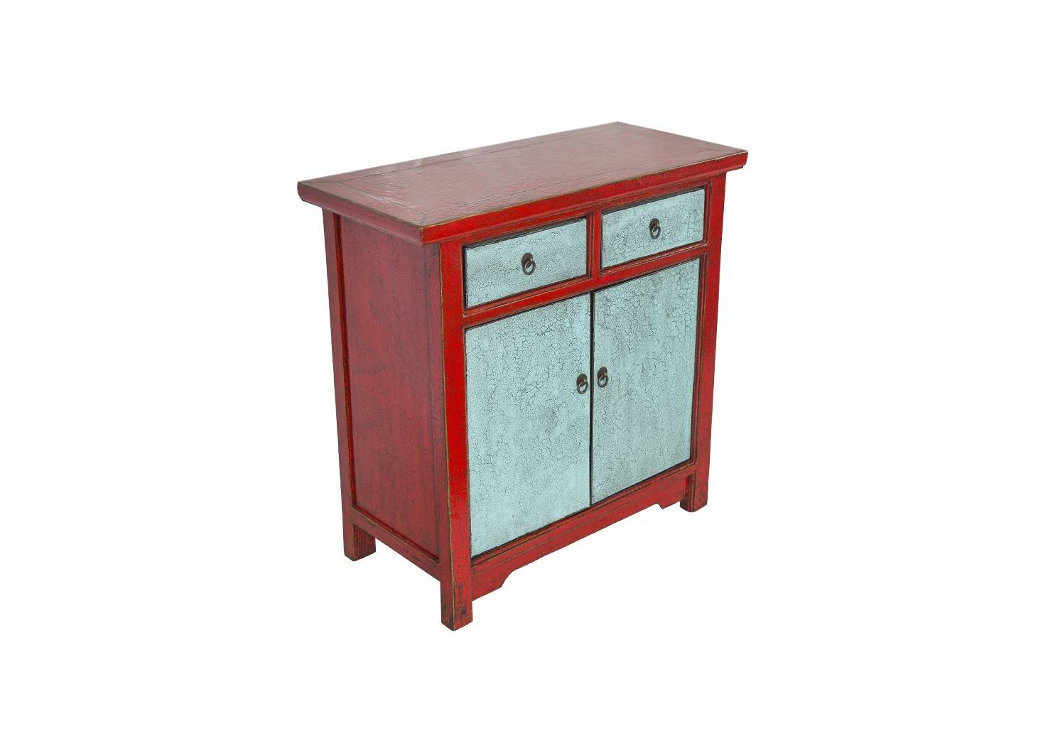 Buffet Chinois rouge & bleu - 2 portes / 2 tiroirs