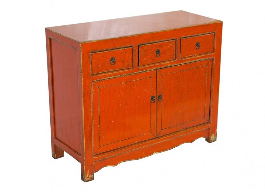 Chinese sideboard - 2 doors 3 drawers - Orange