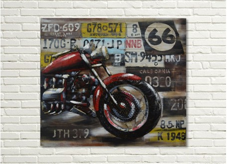 Wood and metal relief painting - Motorbike