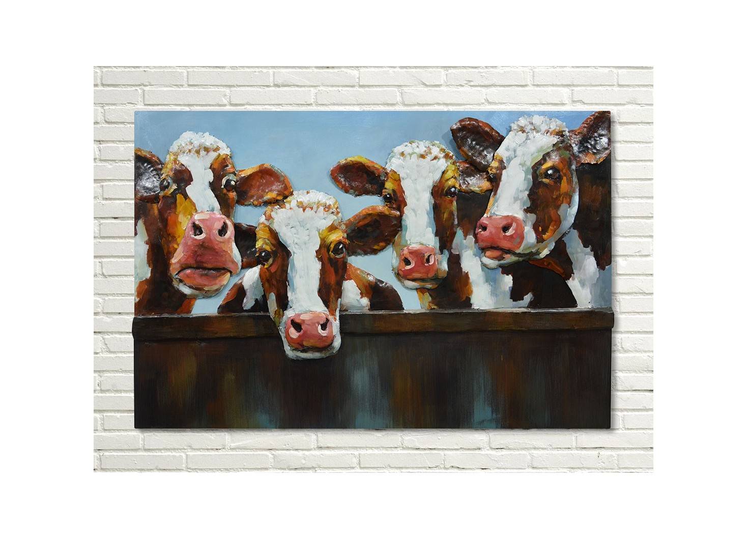 Tableau en métal en relief - Vaches