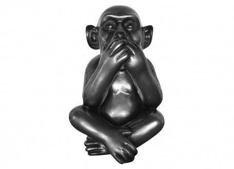 Statue of the wisdom monkey Iwazaru in resin - Grey