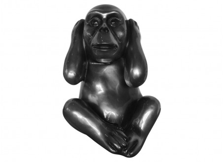 Statue of the wisdom monkey Kikazaru in resin - grey