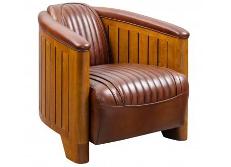 Canoë armchair - Brown leather