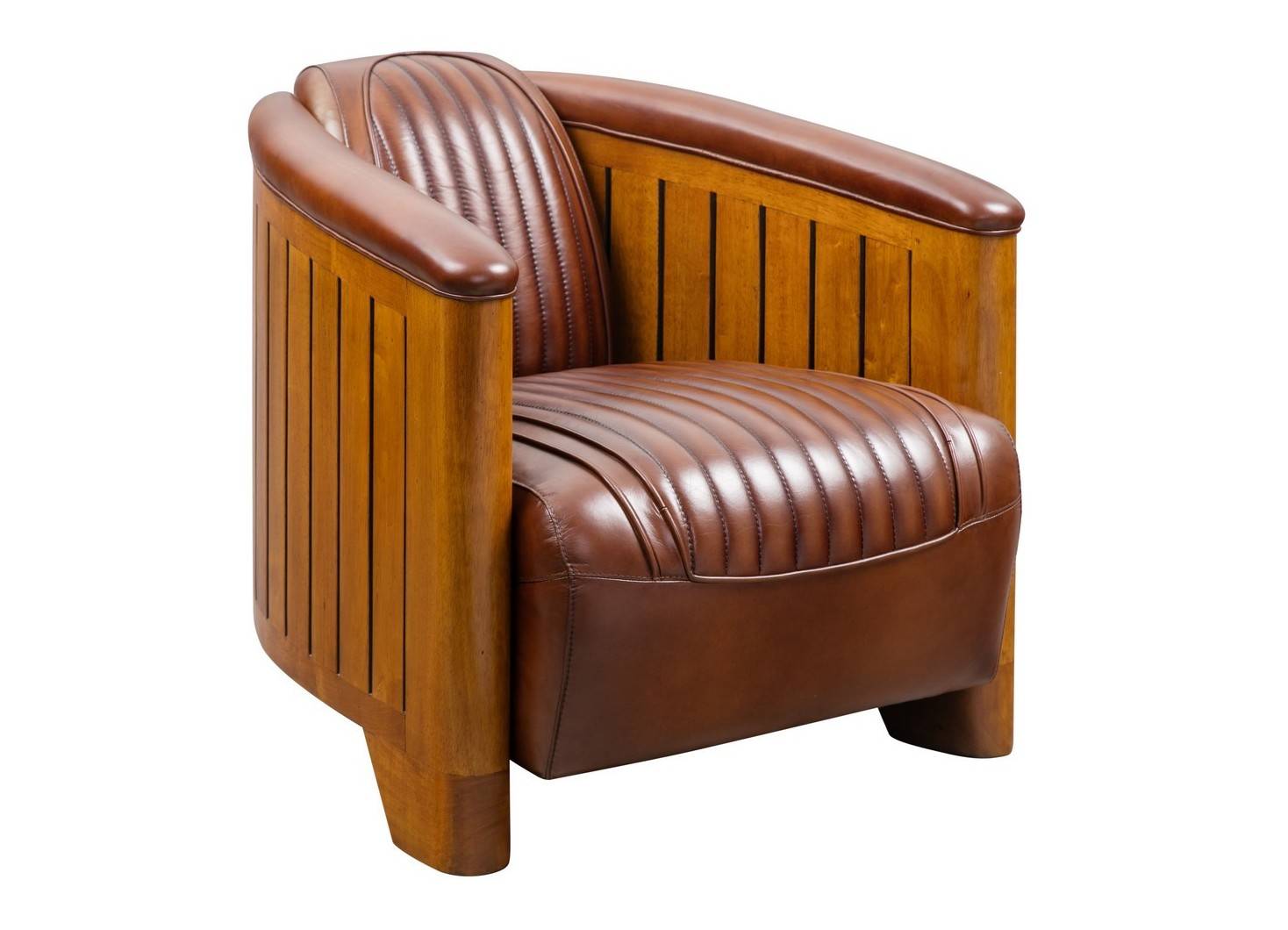 Fauteuil club Canoë - Cuir marron