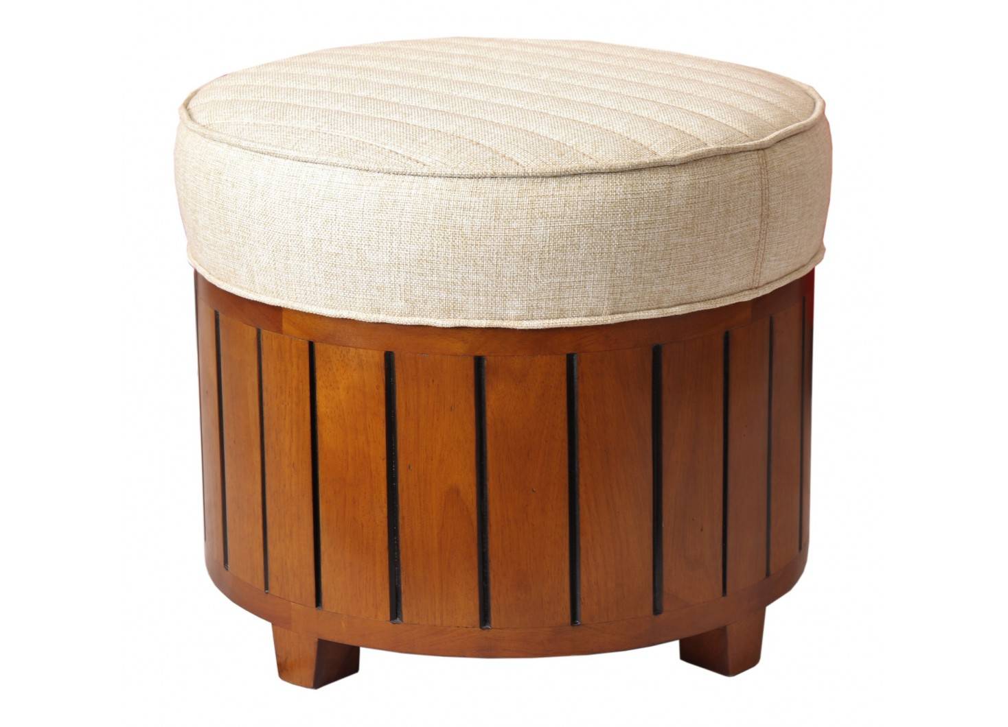 Canoë round footstool - beige fabric