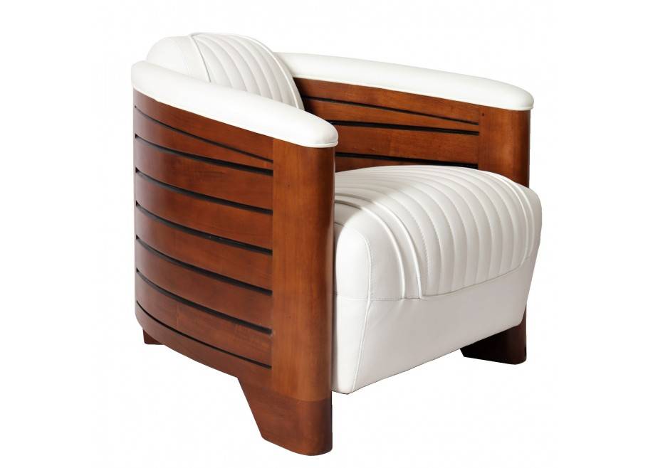 Fauteuil Pirogue - Cuir blanc