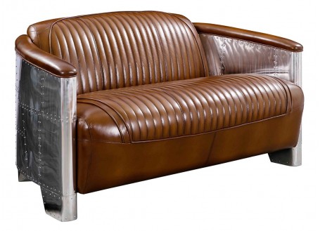 Aviator settee in brown leather 