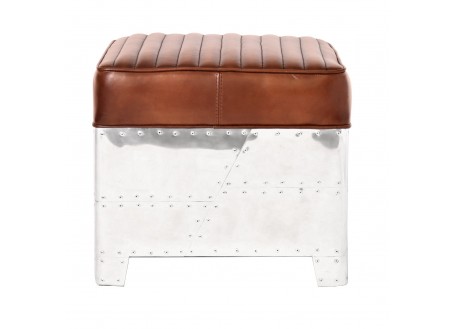 Aviator square footstool - Brown leather