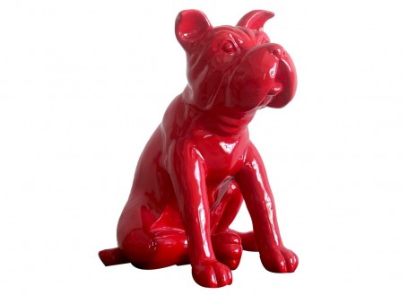 Statue chien rouge en résine