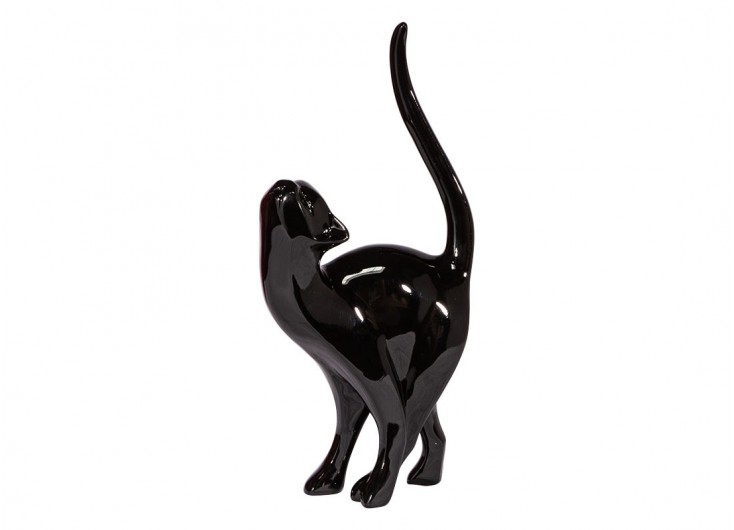 Chat Debout Sur Ses Pattes Statue Noire En Resine