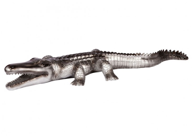 Statue de crocodile gris argenté en résine