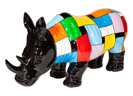 Statue of a rhinoceros with checks in resin